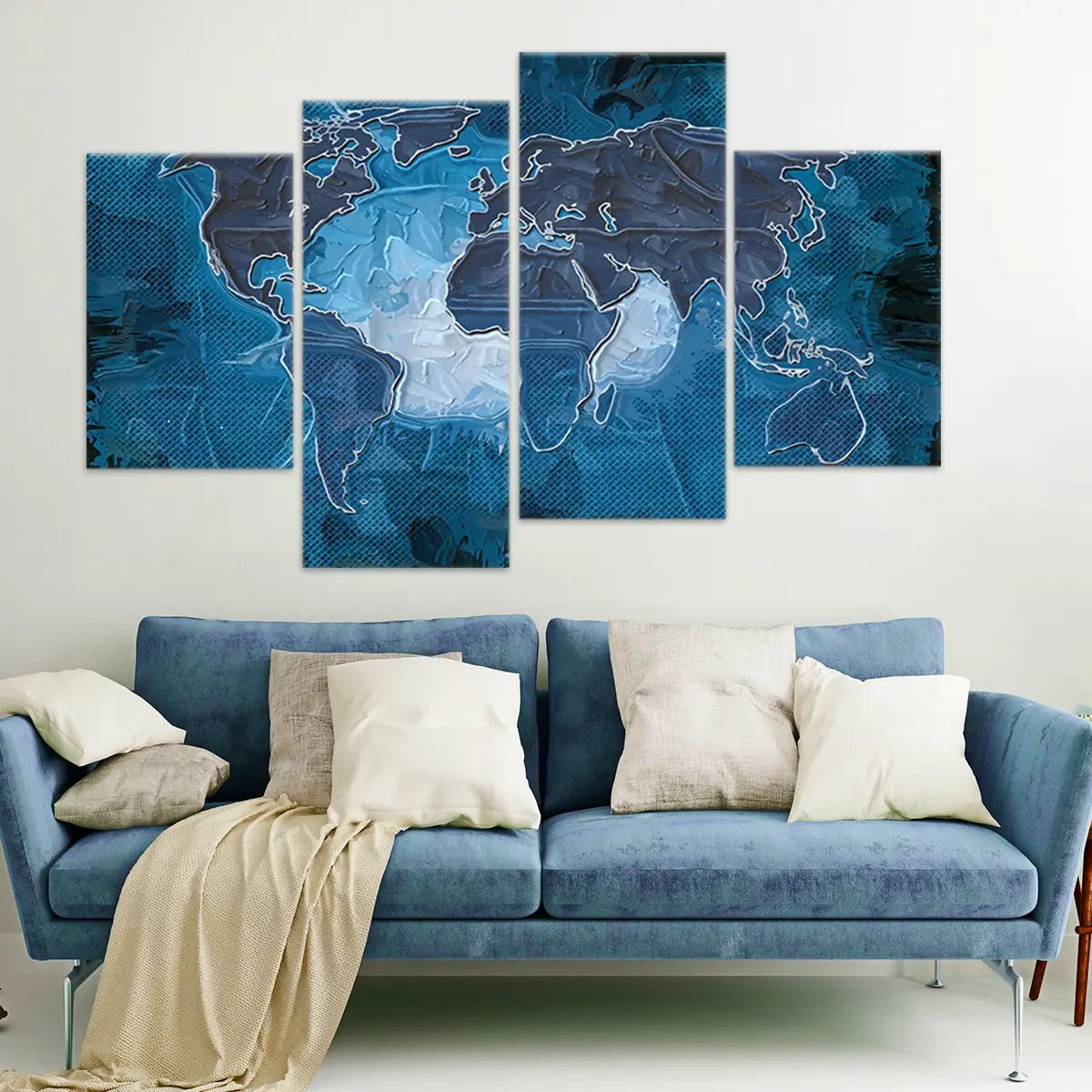 Blue Textured World Map Wall Art-Stunning Canvas Prints