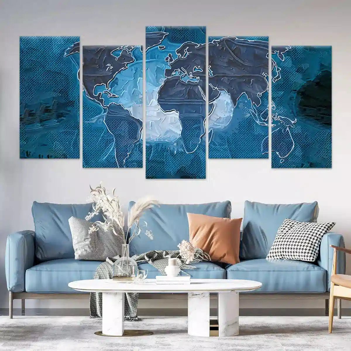 Blue Textured World Map Wall Art-Stunning Canvas Prints