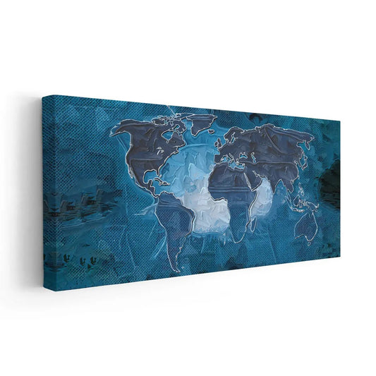 Blue Textured World Map Wall Art-Stunning Canvas Prints