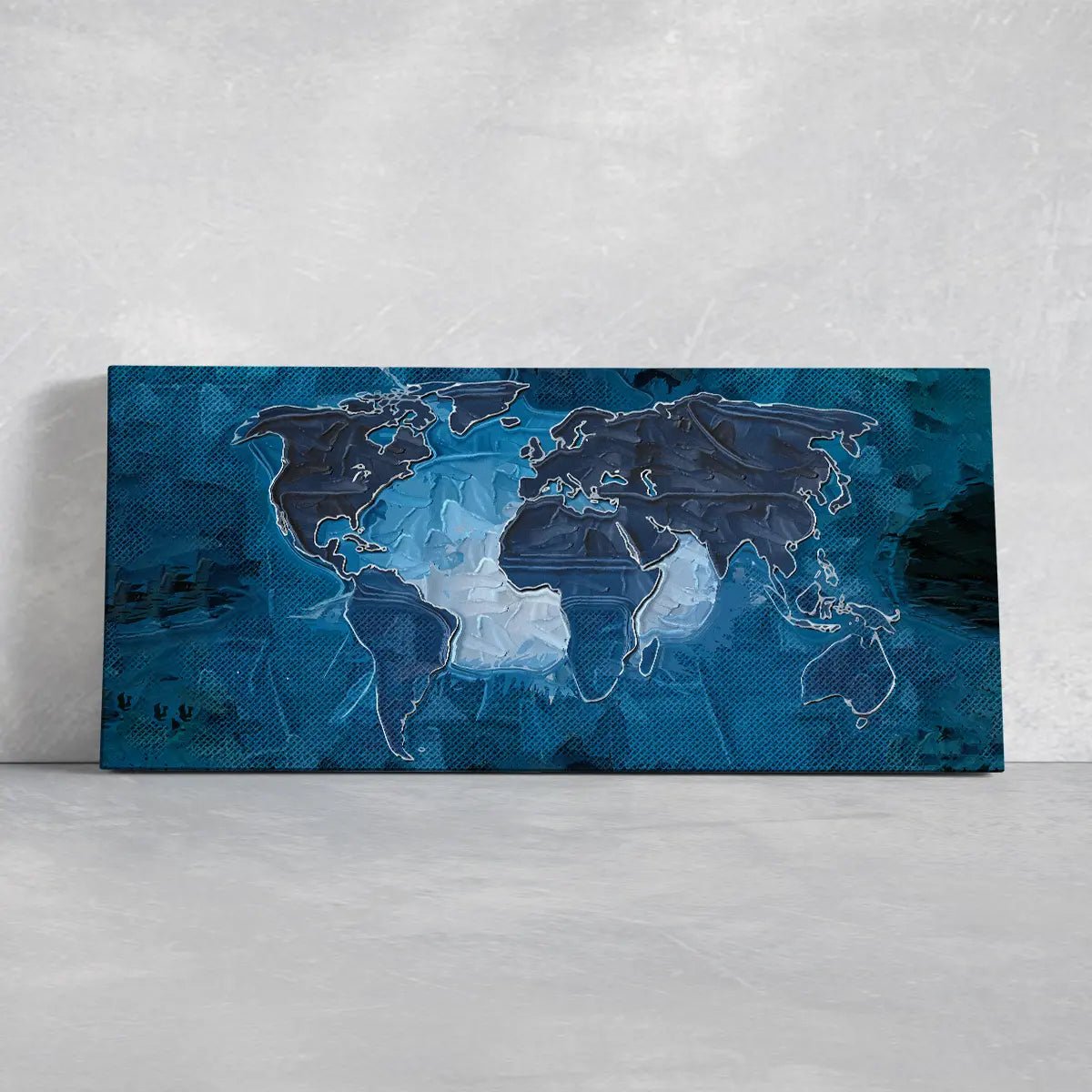 Blue Textured World Map Wall Art-Stunning Canvas Prints