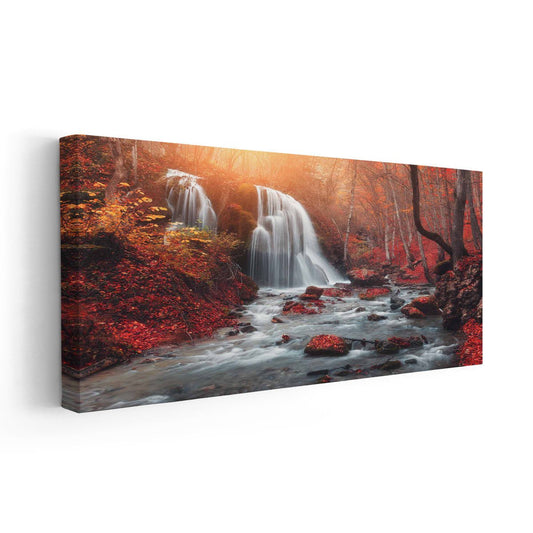 Red Autumn Waterfall Wall Art Canvas-Stunning Canvas Prints