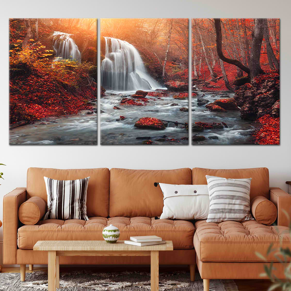 Red Autumn Waterfall Wall Art Canvas-Stunning Canvas Prints