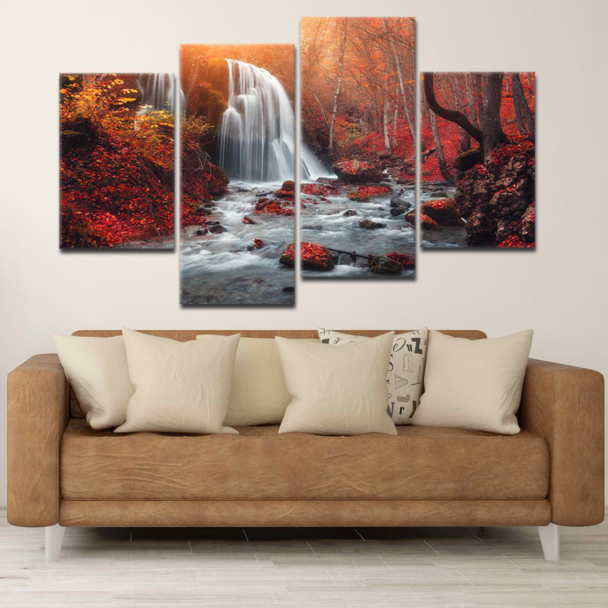 Red Autumn Waterfall Wall Art Canvas-Stunning Canvas Prints