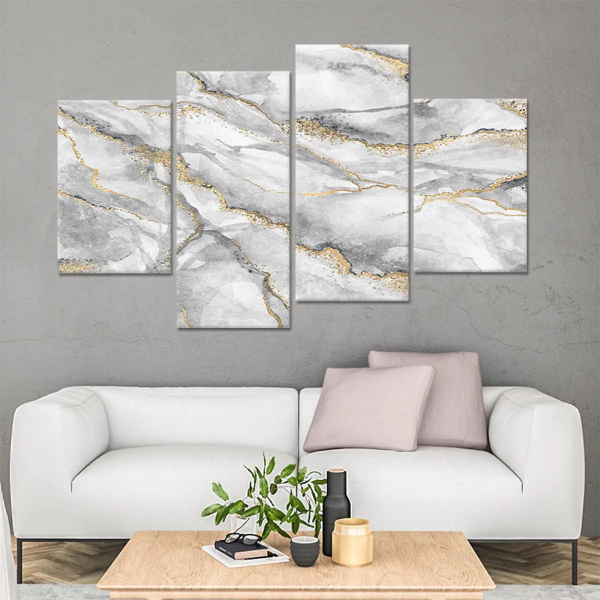 White and Gold Abstract Wall Art For Living Room Wall-Stunning Canvas Prints