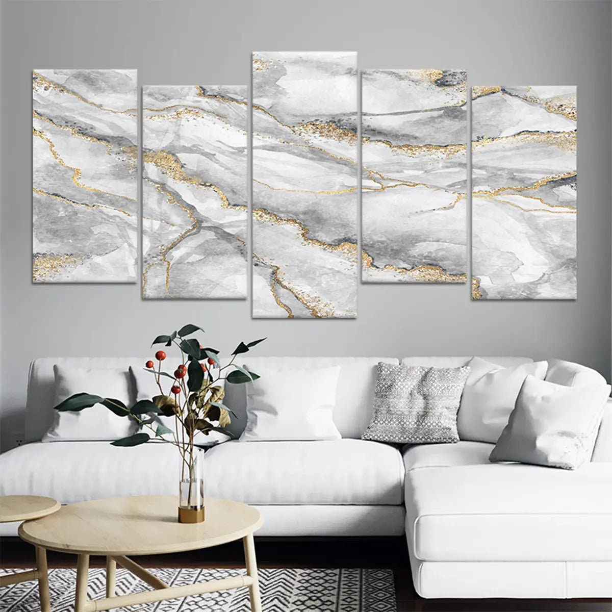 White and Gold Abstract Wall Art For Living Room Wall-Stunning Canvas Prints