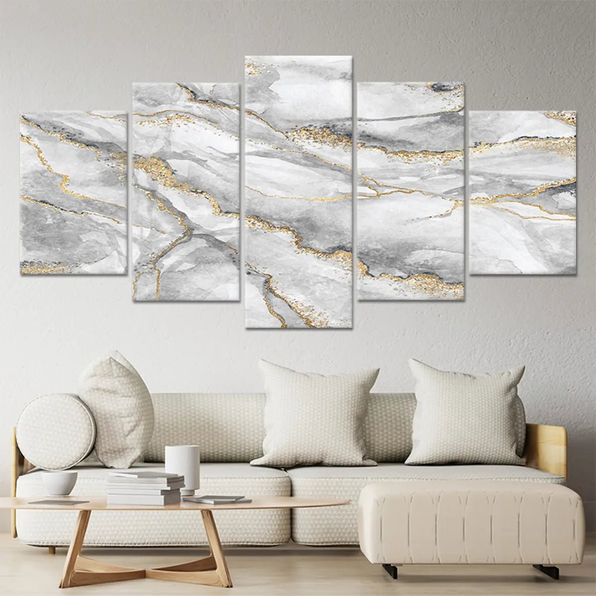 White and Gold Abstract Wall Art For Living Room Wall-Stunning Canvas Prints