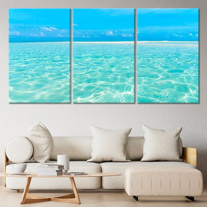 Beach scene canvas print for coastal and nautical decor.