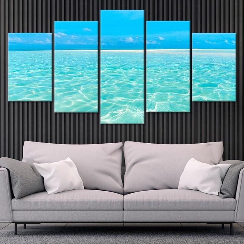 Coastal canvas wall art with tranquil turquoise ocean waves.