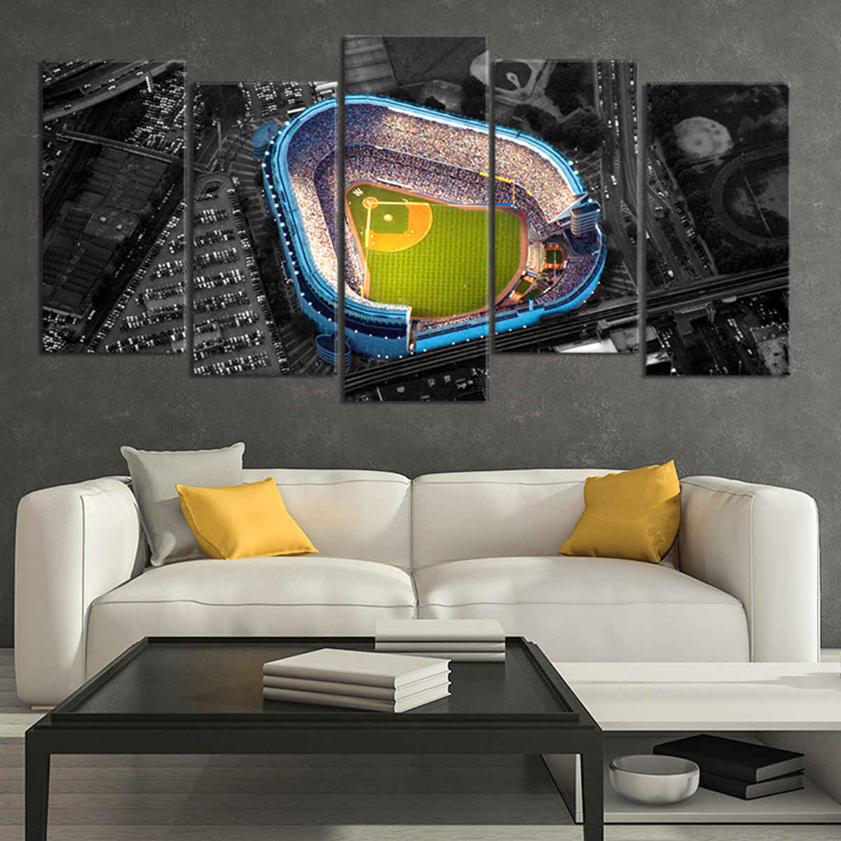 New York: Yankee Stadium, Aerial view Solid-Faced Canvas Print