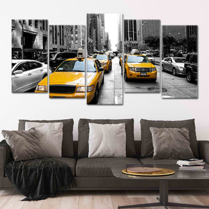 Bloomingdales Department Store and Yellow Taxi Cabs, Lexington Avenue, New York City | Large Solid-Faced Canvas Wall Art Print | Great Big Ca