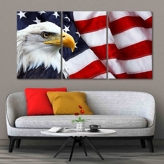 Bald American Eagle And Flag Wall Art Canvas-Stunning Canvas Prints