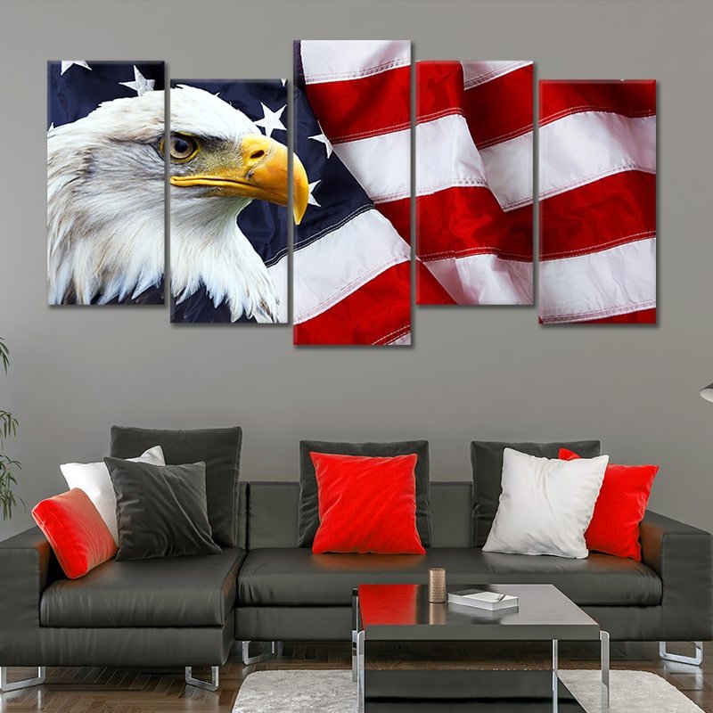 Bald American Eagle And Flag Wall Art Canvas-Stunning Canvas Prints