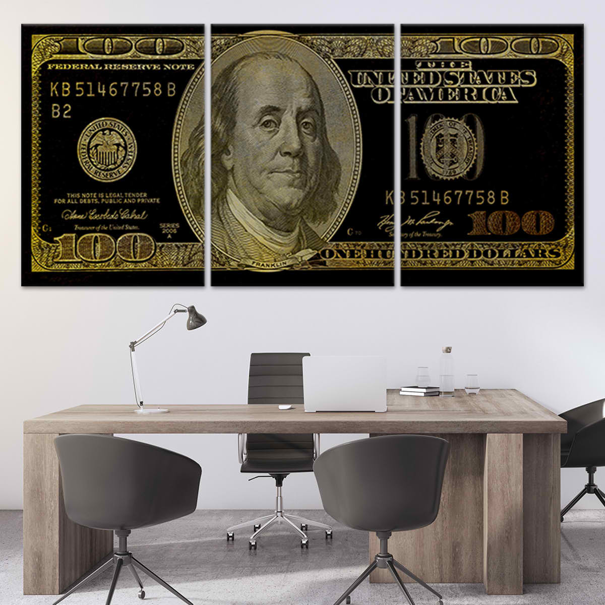 Gold 100 Dollar Bill Wall Art Canvas Print-Stunning Canvas Prints