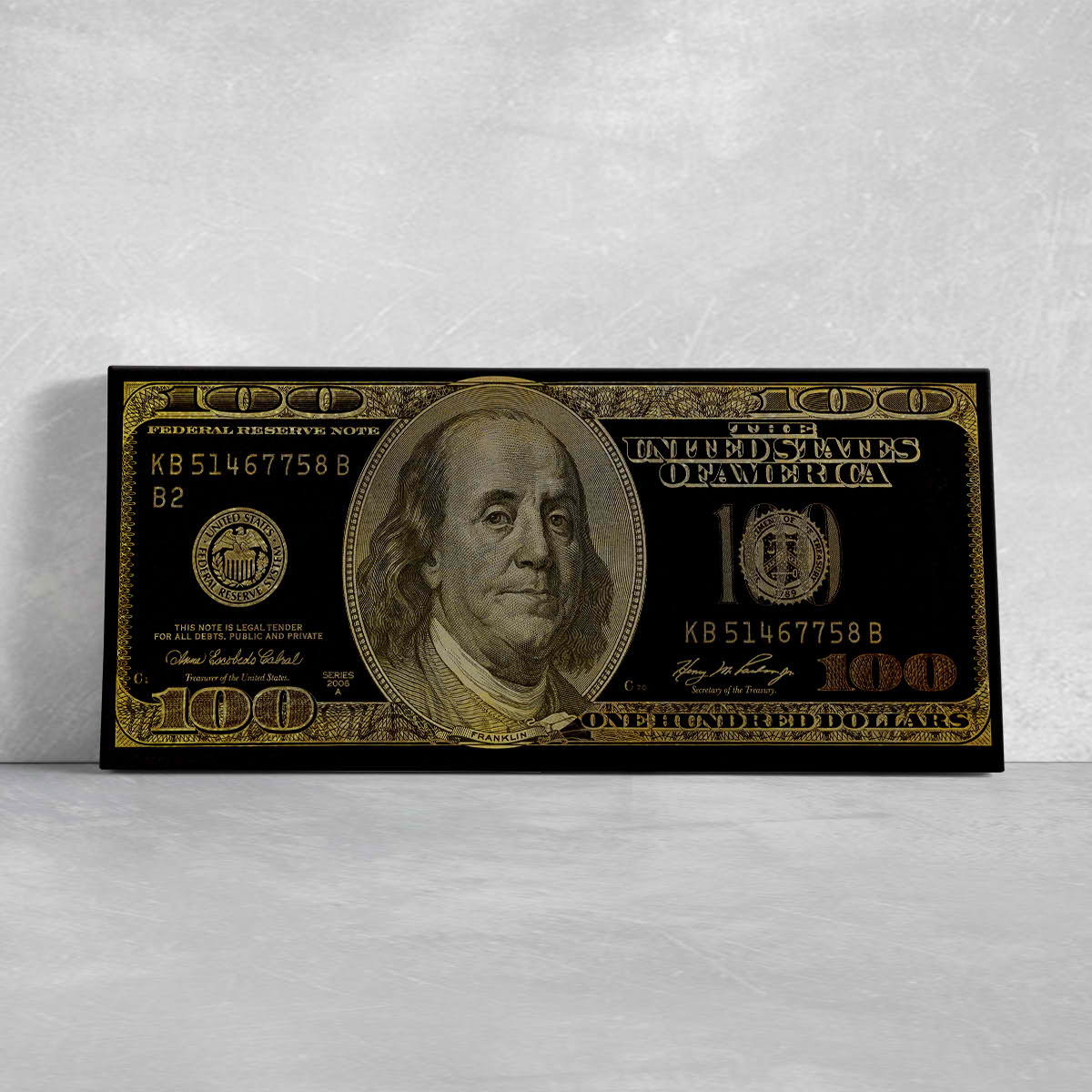 Black & Gold Hundred Dollar Bill Wall Art l by Stunning Canvas Prints