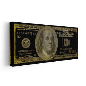 Gold 100 Dollar Bill Wall Art Canvas Print-Stunning Canvas Prints