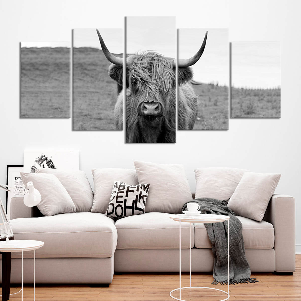 Grey Highland Cow Wall Art Canvas-Stunning Canvas Prints