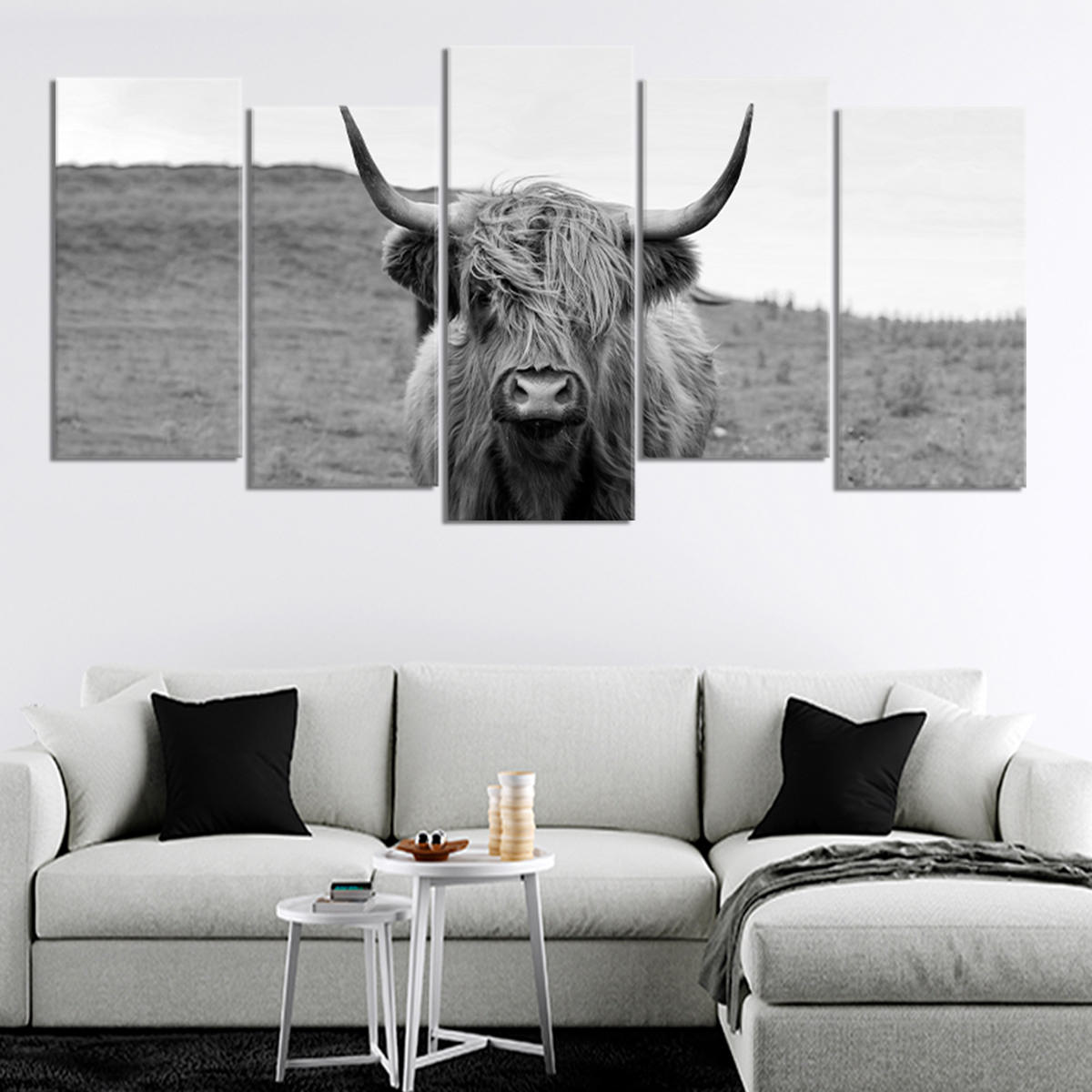 Grey Highland Cow Wall Art Canvas-Stunning Canvas Prints