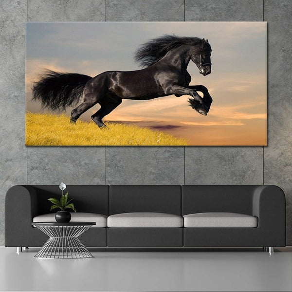 Horse Art On Canvas-'Better Together'-Black Horse large orders canvas-Friesian Horse Art