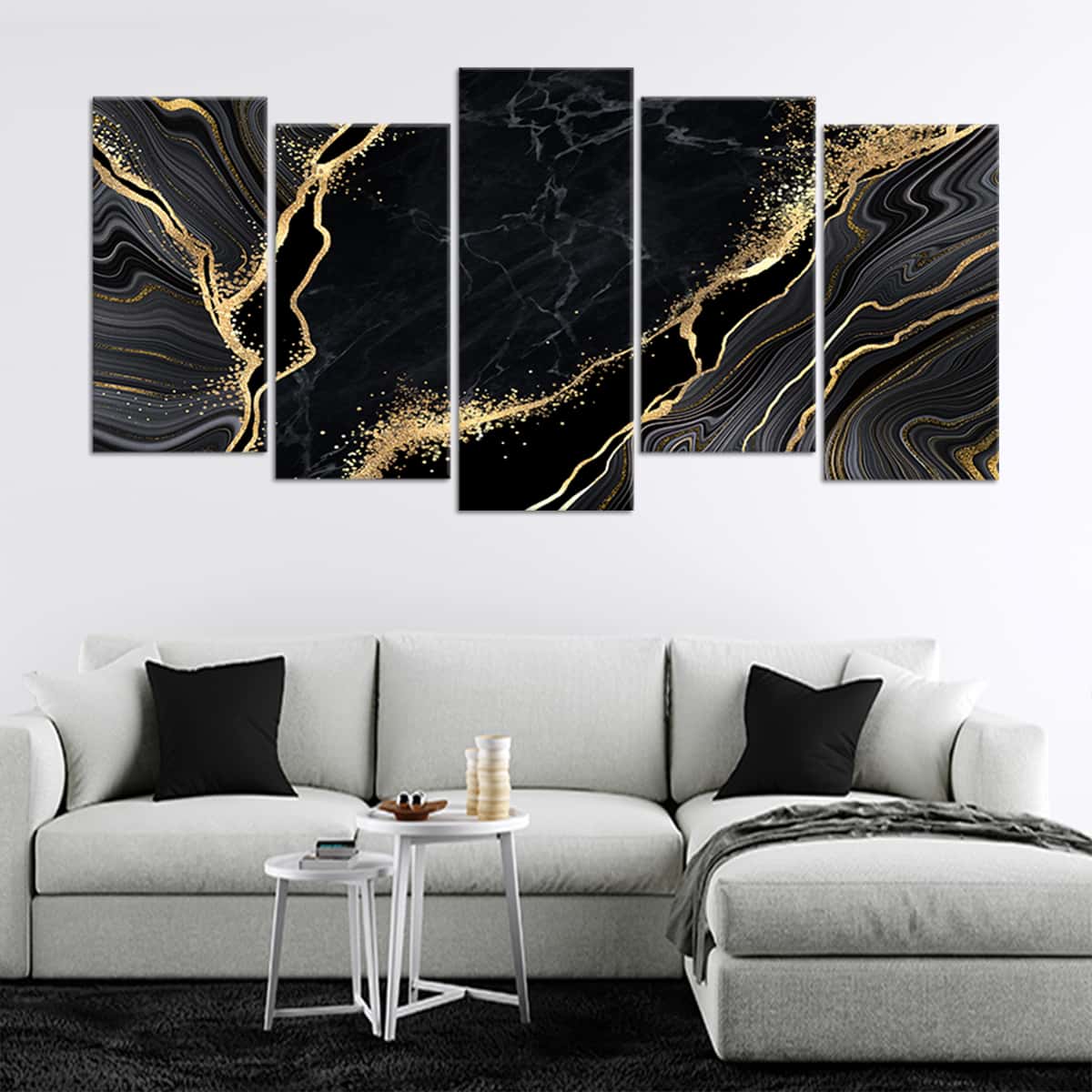 Black And Gold Abstract Wall Art For Living Room Wall