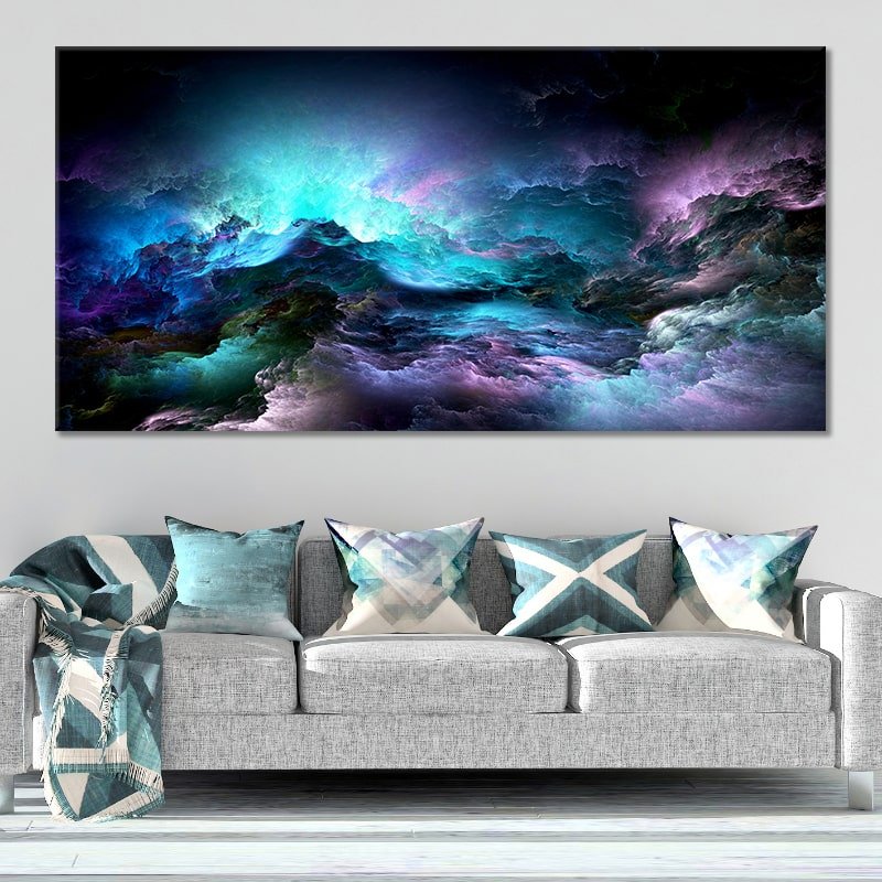 Large Framed Black and Blue Abstract Wall Art For Living Room Wall | Clouds Art-Stunning Canvas Prints