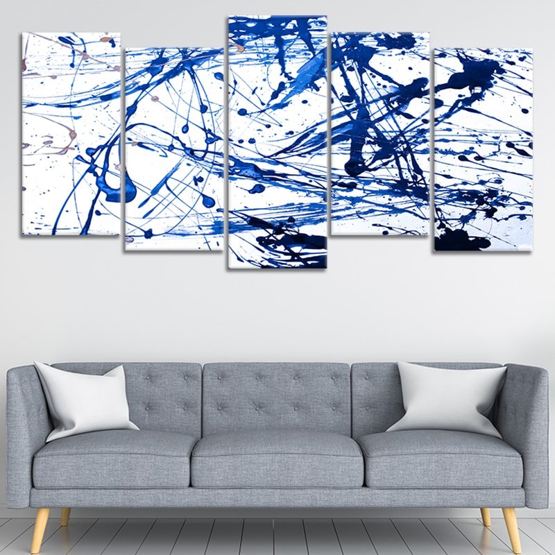 Extra Large Blue and White Abstract Splatter Painting Wall Art For Living Room Wall-Stunning Canvas Prints