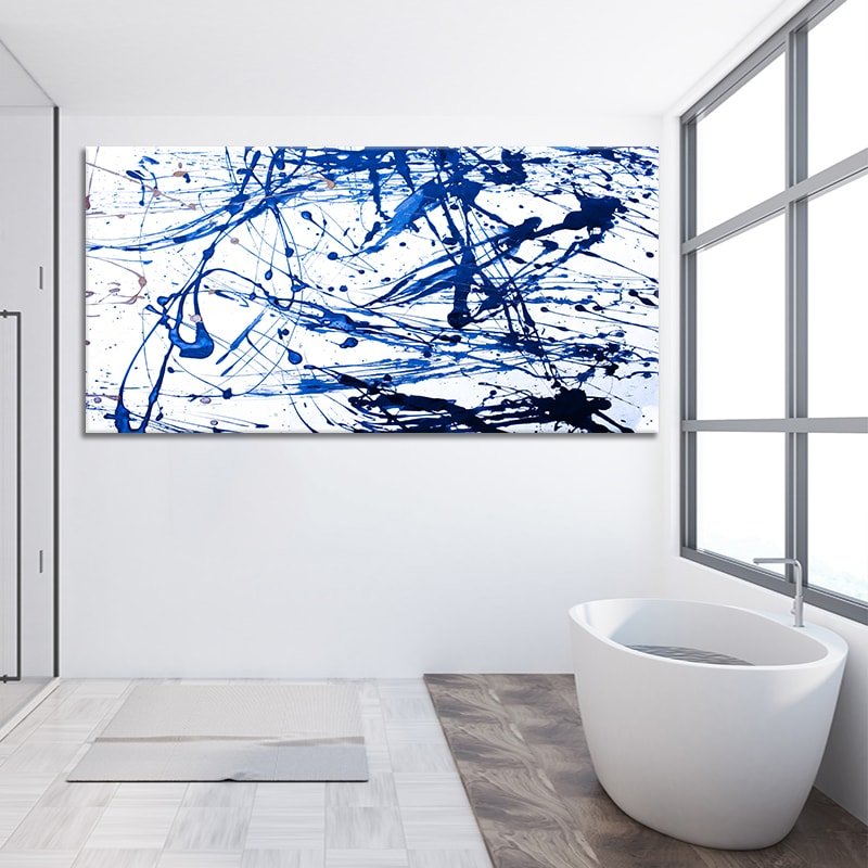 Extra Large Blue and White Abstract Splatter Painting Wall Art For Living Room Wall-Stunning Canvas Prints