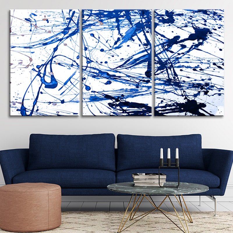 Extra Large Blue and White Abstract Splatter Painting Wall Art For Living Room Wall-Stunning Canvas Prints