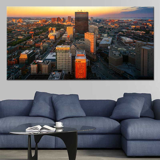 Boston Skyline At Sunset Skyline Wall Art Canvas-Stunning Canvas Prints