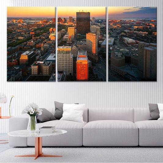 Boston Skyline At Sunset Skyline Wall Art Canvas-Stunning Canvas Prints