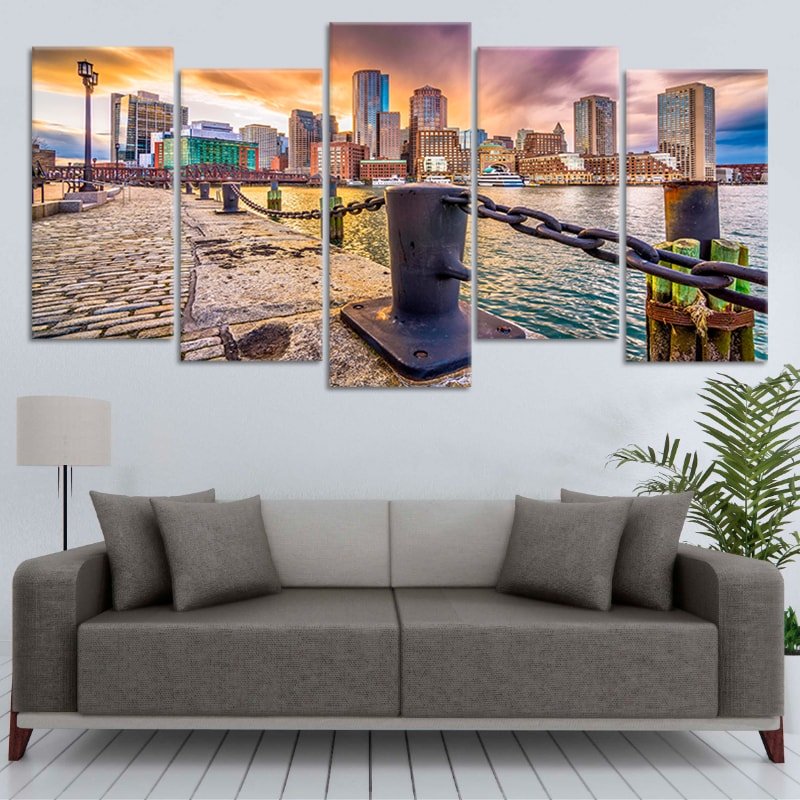 Spacious Harbor Skyline Wall Decoration Canvas Art City 