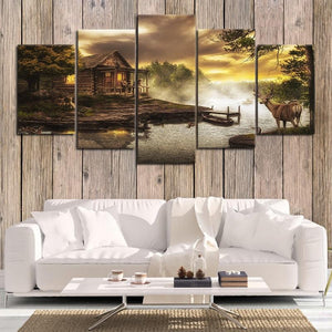 Cabin On The Lake Canvas Prints Wall Art - Painting Prints, Wall