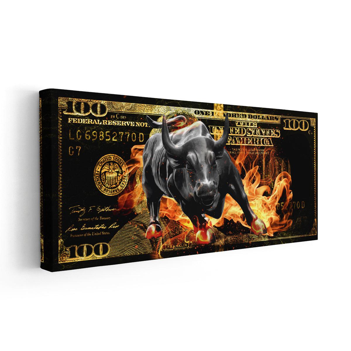 Flaming Charging Bull Wall Art Canva Print-Stunning Canvas Prints