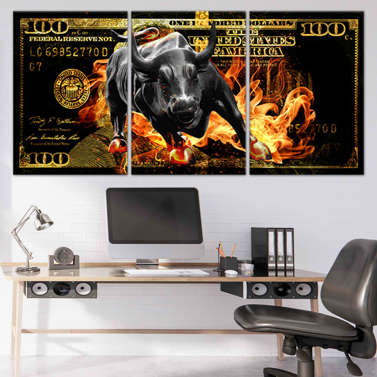 Flaming Charging Bull Wall Art Canva Print-Stunning Canvas Prints