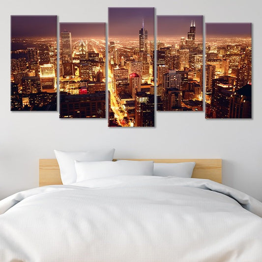 Chicago Skyline At Night Wall Art Canvas-Stunning Canvas Prints