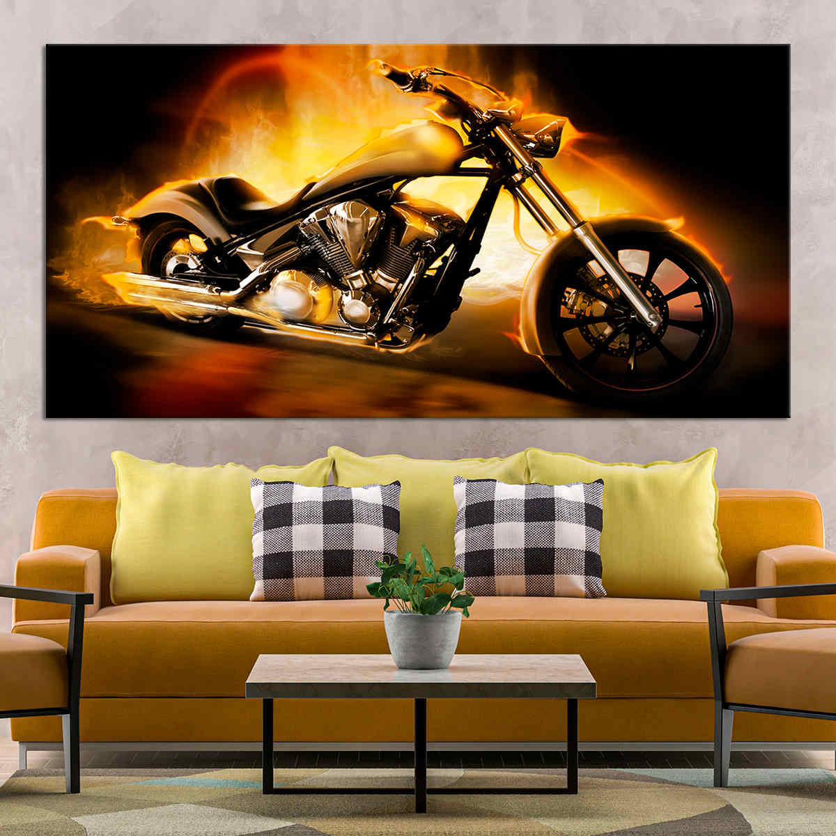 Flaming Chopper Motorcycle Wall Art Canvas Print-Stunning Canvas Prints