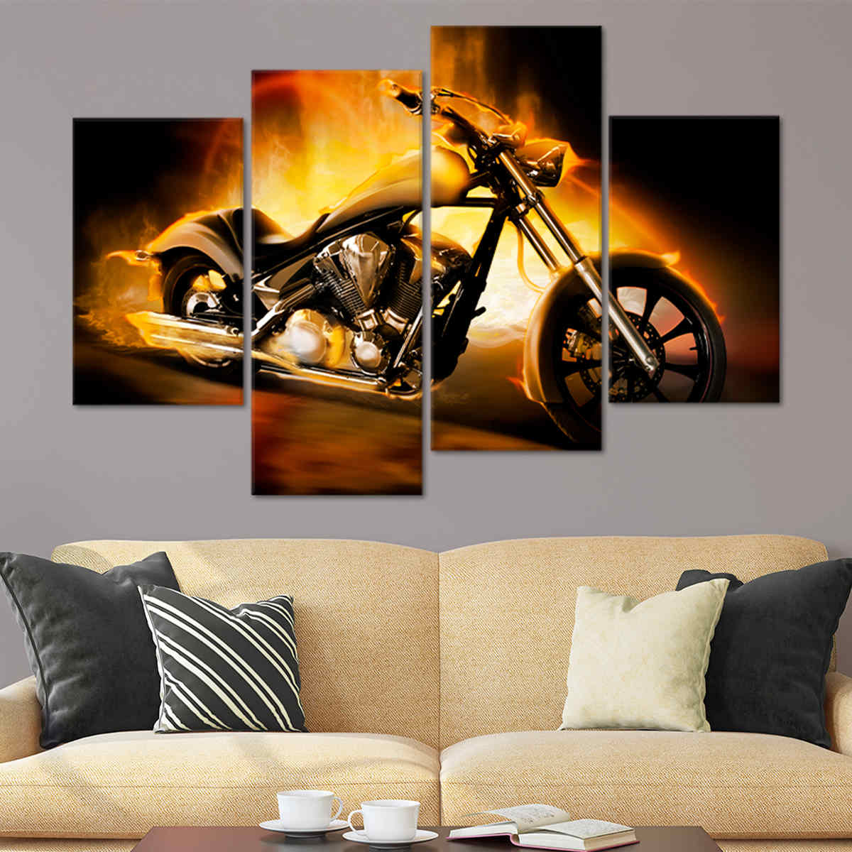 Flaming Chopper Motorcycle Wall Art Canvas Print-Stunning Canvas Prints