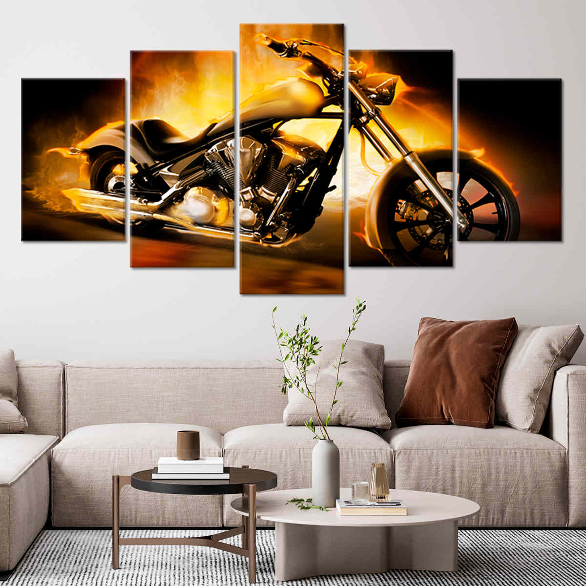 Flaming Chopper Motorcycle Wall Art Canvas Print-Stunning Canvas Prints