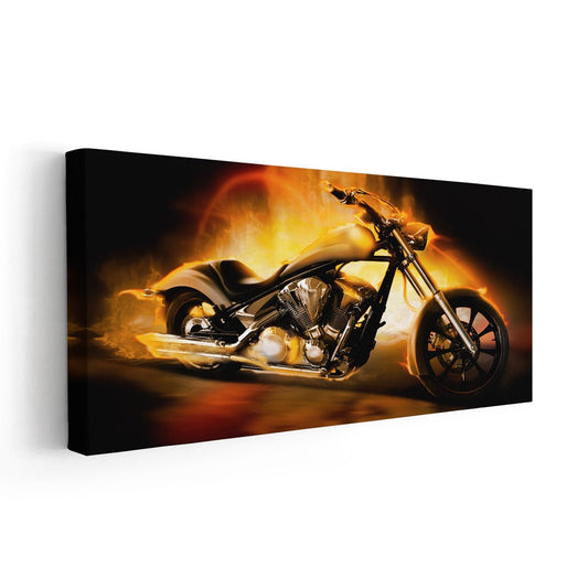 Flaming Chopper Motorcycle Wall Art Canvas Print-Stunning Canvas Prints