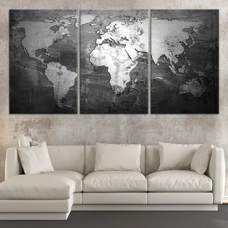 Monochrome World Map Wall Art Canvas Print-Stunning Canvas Prints