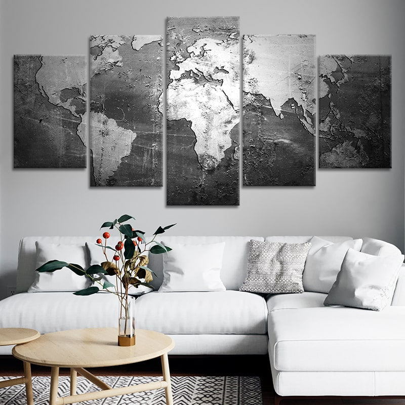 Monochrome World Map Wall Art Canvas Print-Stunning Canvas Prints