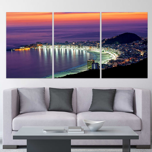 Copacabana Beach At Night Skyline Wall Art Canvas-Stunning Canvas Prints