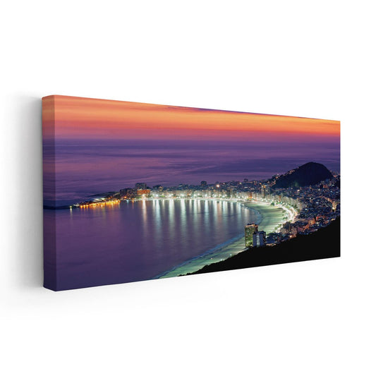 Copacabana Beach At Night Skyline Wall Art Canvas-Stunning Canvas Prints