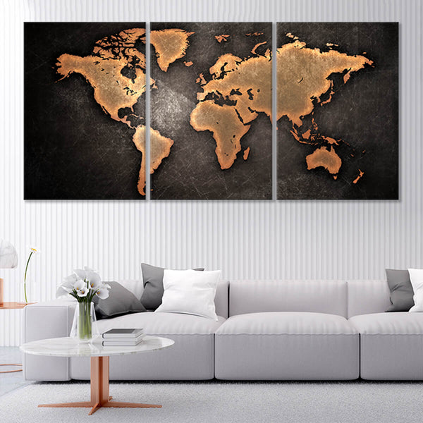 Copper World Map Wall Art: Large Canvas Print, Art Print & Painting