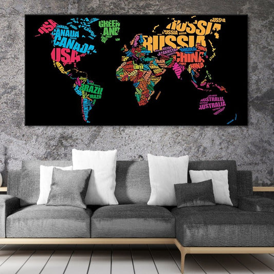 Country Names World Map Wall Art Canvas Print-Stunning Canvas Prints