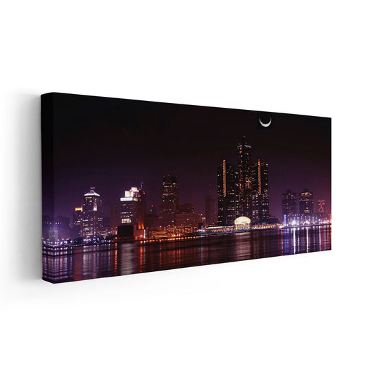 Detroit Skyline At Night Wall Art Canvas-Stunning Canvas Prints