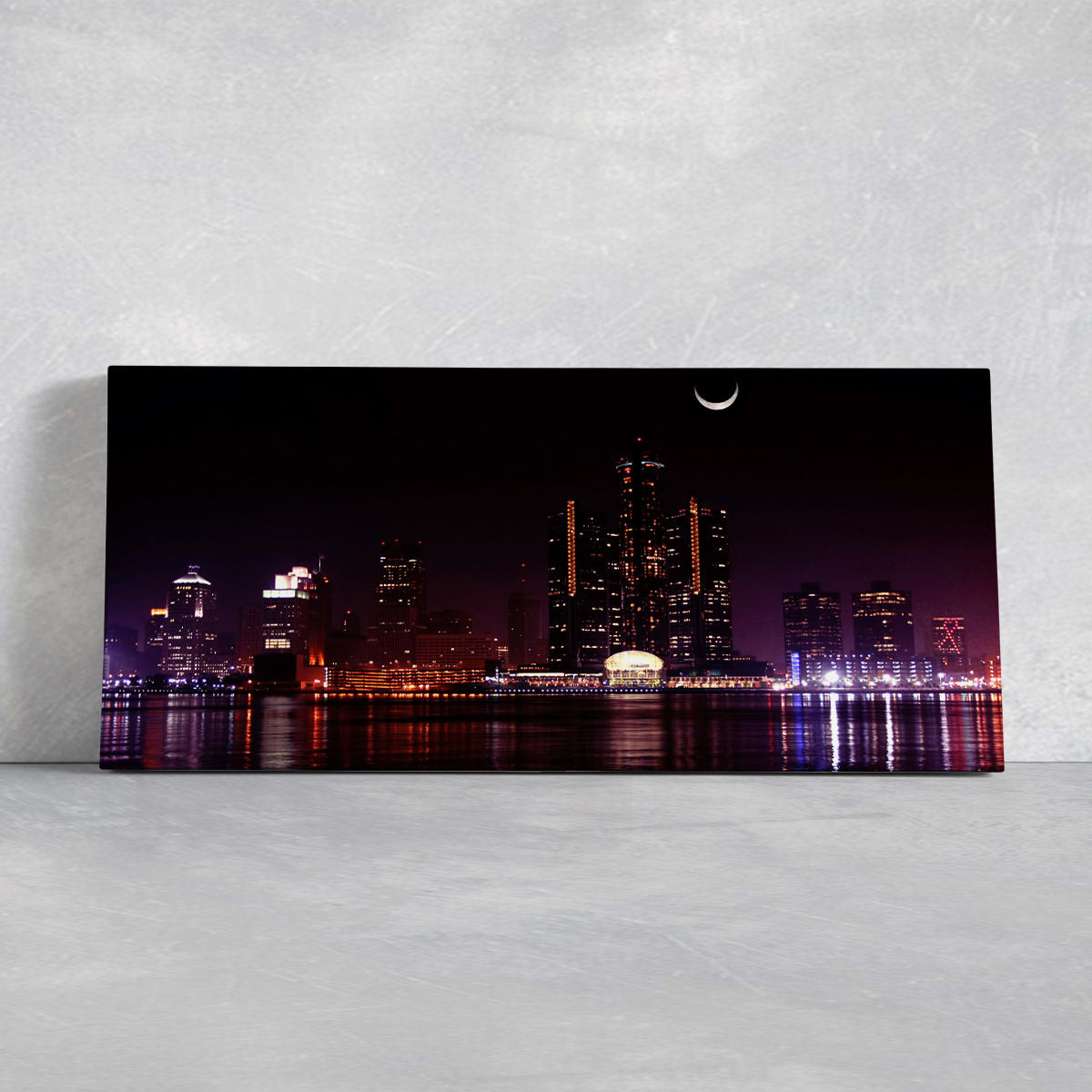 Detroit Skyline At Night Wall Art Canvas-Stunning Canvas Prints