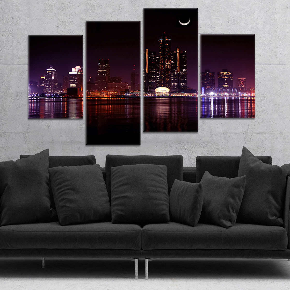 Detroit Skyline At Night Wall Art Canvas-Stunning Canvas Prints