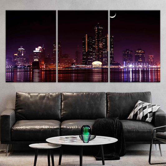 Detroit Skyline At Night Wall Art Canvas-Stunning Canvas Prints