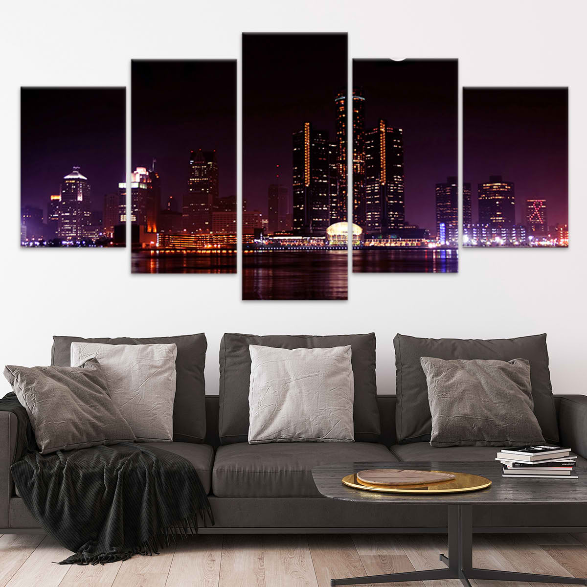 Detroit Skyline At Night Wall Art Canvas-Stunning Canvas Prints