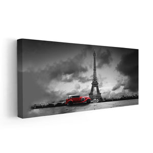 Eiffel Tower And Vintage Red Car Wall Art Canvas-Stunning Canvas Prints